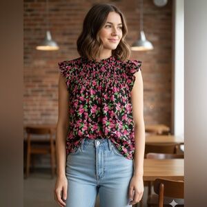 Modcloth Black and Pink Floral Blouse